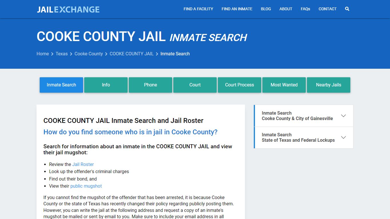 COOKE COUNTY JAIL Inmate Search - Jail Exchange